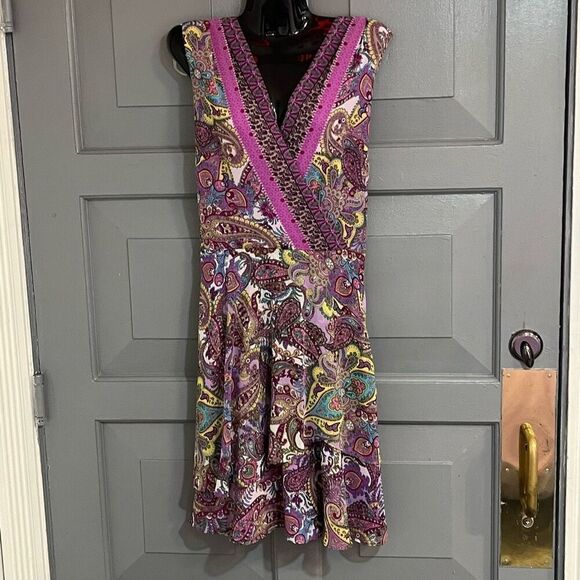 Chetta B Paisley Print V Neck Sleeveless Tiered Summer Dress Boho girly Sz 14 NW - Picture 1 of 5